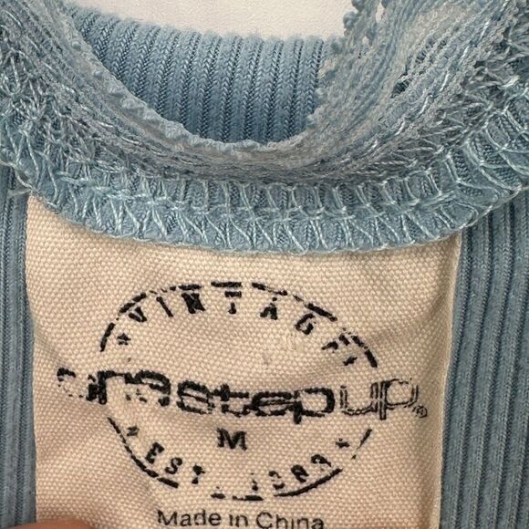 One Step Up Lace Trim Crop Tank Top Womens M Dusty Blue Ruched Y2K Fairy Cowgirl - Picture 4 of 9